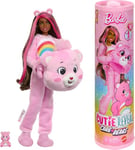 Barbie Cutie Reveal Doll & Accessories, Care Bears Series, Fashion Doll with Cheer Bear Plush Costume & 10 Surprises Including Color Change & Mini Bear, JCN95