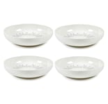 4Pc Pasta Bowls Silver Sunburst Porcelain Salad Serving Dish Dinnerware Home Set