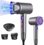 Sèche-Cheveux Ionique, 2400w Seche Cheveux Professionnel, Sèche-Cheveux Voyage, Hair Dryer Puissant 3 Températures/ 3 Vitesses, Seche Cheveux Boucle, Seche Cheveux Silencieux Con 3 Annexe