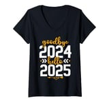 Womens Goodbye 2024 Hello 2025 Happy New Year Eve Family Matching V-Neck T-Shirt