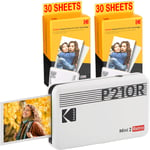 KODAK Pack Mini Imprimante P210 Retro 2 Blanc + 8 photos incluses + Cartouche 60 photos 5.3 x 8.6 cm - Bluetooth - Sublimation - Blanc