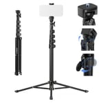 NEEWER Phone Tripod & Selfie Stick,18.3"-61" Telescopic Portable Cellphone Tripod Stand with Phone Holder, 180°Adjustable Compatible with iPhone Android Smartphone, Action Camera, Mini Light,ST155