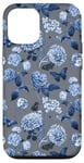 Coque pour iPhone 13 Pro Fleurs bleu marine vintage sur gris ardoise