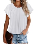 Zeagoo Summer Tops for Women UK Short Sleeve Solid Color Blouses Crewnecks Loose Shirt Tshirt Tops White XXL