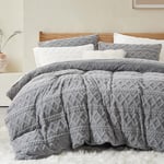 Sedefen Gris Housse de Couette 140x200 cm Polaire Sherpa Hiver Chaude Duveteuse Tuftée à Rayures Parure de lit 1 Personne Fille Ado Peluche Flanelle Linge de lit Avez Fermeture Éclair