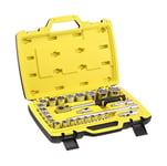 Stanley FMMT82685-1 Coffret De 21 Douilles ½’’ + Cliquet 120 Dents + 2 Rallonges + 1 Cardan + 1 Poignée Coulissante - Coffret Compact Et Résistant Avec Attaches Métal - 26 Pièces - Gamme FATMAX