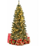 Sapin de Noël Artificiel de 150 cm, à Charnière, 408 Branches Enneigées, 200 Lumières led Blanc Chaud, Support en Métal Pliable, pour Bureau, Maison