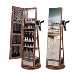 Relax4life - Armoire à Bijoux led avec Miroir Pleine Longueur, Base Pivotante et Support pour Sèche-Cheveux, Organisateur pour Bijoux et Accessoires,