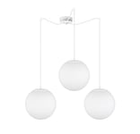 Sotto Luce Tsuki lampe suspension boule à 3 lumières - verre opale mat/blanc - câbles textiles blancs de 1,5 m - rosace de plafond blanche - 3 x E27 - ø 25 cm