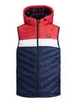 Jack & Jones Mens Lightweight Hooded Puffer Gilet - Navy/Red - Size Medium