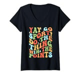 Womens Non-Sports Fan Retro Groovy Yay Go Sports! Funny Sports V-Neck T-Shirt