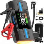 Jump Starter Power Pack with Air Compressor, 3000A Peak 160 PSI12V Car Jump Starter for up to 9.0L Gas/8.0L Diesel, Portable Battery Jump Starter Large LCD Display with LED Lights