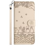 Aisenth Google Pixel 6A Case, Embossed Cute Cats, Butterfly, Flower PU Leather Magnetic Wallet Flip Case Protective Cover with Stand function, Card Slots (Beige)