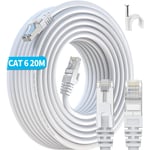 Câble Ethernet 20m, Cable RJ45 20m Cat 6 FTP Blindé Câble Réseau Cat6 Gigabit Haute Vitesse Câble Internet 20m Cable LAN 1000Mbps 250MHz 23AWG Câble Patch pour Router PS4/5 Laptop (20 Clips)