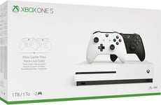 Microsoft Xbox One S, 4K HDR 1TB, Console with Two Wireless Controllers - Disc