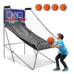 GOPLUS Jeu de Basketball Arcade Pliable Panier Basket Intérieur Extérieur 2 Paniers et 4 Ballons, 8 Modes de Jeux, Capteur Électrique, LED Score, 4 Boutons de Fonctionnement, 202x107x205CM