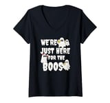 Womens We're Just Here for the Boos Funny Gift Halloween Ghost V-Neck T-Shirt