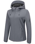 Outdoor Ventures Veste softshell imperméable et respirante pour femme - Veste demi-saison coupe-vent - Veste fonctionnelle avec capuche, gris clair, L