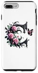 Coque pour iPhone 7 Plus/8 Plus Letter C Initial Floral Monogram Rose Pink Flower Butterfly