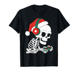 Gamer Skeleton Santa Headphones Christmas Pixel Art Gaming T-Shirt