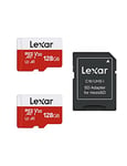 Lexar Carte Micro SD 128 Go Lot de 2 Cartes, Carte Mémoire Micro SD+ Adaptateur, Microsdxc Carte TF jusqu'à 100 Mo/s, A1, U3, C10, V30, Full HD et 4K UHD pour Caméra, Telephone, Switch