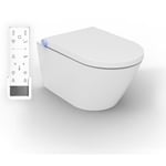 Toilettes japonaises suspendues en céramique, wc japonais lavant avec télécommande, filtre à odeurs et séchoir air chaud - Blanc - 59,3x38,4x38cm
