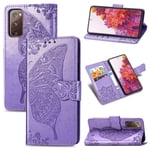 TOPOFU Coque Samsung Galaxy S20 FE, Housse PU Flip Cuir Portefeuille Etui avec Stand Support et Carte Slot, Papillon 3D Téléphone Case Protection Cover (Lavande)