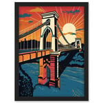 Clifton Suspension Bridge Sunset Modern Pop Art Artwork Framed Wall Art Print A4