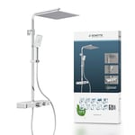 Schütte Ocean System with Thermostat and Glass Shelf Set with 30 x 30 cm, Rain Wall Bracket Head Panel Shower Column in Chrome/White 60530