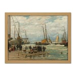 Artery8 Mesdag Fishing Pinks In Breaking Waves Painting Artwork Framed Wall Art Print 18X24 Inch