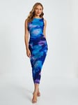 Quiz Blue Mesh Tie Dye Print Midaxi Dress, Blue, Size 8, Women