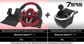 HORI - Mario Kart Racing Wheel Pro Deluxe + 7-Speed Racing Shifter Bundle For PC (Windows 11/10)