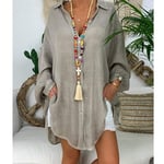 Women'S Shirt Long Sleeve Plus Size Linen Shirt Women White Button Down Shirt Loose Casual Cotton Blouse Womens Tops And Blouses Shirts Blusas-Gray_L