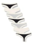 Iris & Lilly String en Coton et Dentelle Femme, Lot de 7, Noir/Gris Chiné/Rose Pâle, 40