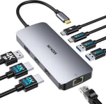 Station d'accueil USB C Dual HDMI, 8 en 1 Docking Station pour 3 Moniteurs 4K, Dock USB C avec 2 HDMI et 1 Displayport, 1 Gbps Ethernet, Chargement 100W PD, 3 USB 3.0 Ports pour Dell, HP, Lenovo