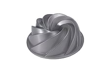 Nordic Ware Heritage Bundt Pan, Swirl Cast Aluminium Bundt Tin, Bundt Cake Tin with Elegant Pattern, Silver