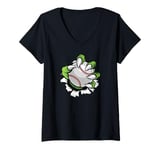 Womens Monster or animal claw holding Baseball Ball V-Neck T-Shirt