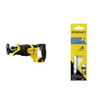 Stanley FATMAX Scie Sabre Moteur Brushless 18V 25 mm Vitesse 0-3000 Sans Batterie Ni Chargeur Gamme FATMAX V20 SFMCS300B-XJ + 2 Lames de Scie Sabre HSS Noires et Grises STA22132-XJ