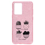 Coque Iphone 12 PRO MAX paillettes rose cactus noir tropical