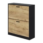 Les Tendances - Meuble a chaussure 2 portes - Decor chene et noir