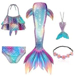 5 st/ set Flickor Mermaid Tail Baddräkt Barn Mermaid Ariel Cosplay Kostym Fantasy Beach Bikini Set 1 140 Set 1 140