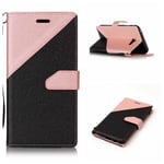 Qiaogle Téléphone Coque - PU Cuir Rabat Wallet Housse Case pour Samsung Galaxy A7 2017 / SM-A720F (5.7 Pouce) - YX29 / Noir + Rose d'or