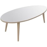 NARVIK Table basse ovale style scandinave blanc brillant avec pieds en bois -...