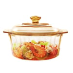 Clear Dutch Oven Round Stew with lid Stock with Large Capacity Stock Made of Glass Heat-Resistant Glass Cooking Multi-Function for Pasta Milk Salad Dark Brown 2.2 l