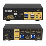 KVM 2x2 HDMI Switch Dual Monitor HDMI2.1 8K60Hz 4K144Hz 4:4:4 med 2x3.5mm och 4xUSB-A