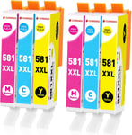 581 XXL Cartouches d'encre compatibles pour Canon 581 CLI-581XXL pour TS705 TS6350 TS6250 TS8250 TS6351 TS6251 TS8550 TS8500 TS8252 TS9150 TS9550 TS9551C Imprimante 6 Lot de 2. Cyan 2 Magenta