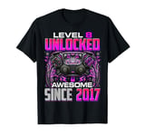 Level 8 Unlocked Awesome Since 2017 8th Birthday Gaming T-Shirt