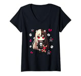 Womens Chibi Kawaii Emo Pastel Goth Girl Japanese Creepy Anime V-Neck T-Shirt