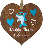 Daddy Shark - Dark Wooden Heart Sign Plaque, Best Daddy Gifts From Son or Daughter, Presents for Dad on Fathers Day, Gift For Daddy, Daddy Gifts, Father Presents