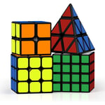 [4-pack] Speed Cube Set, Speed Cube 2X2 3X3 4X4 Pyramid